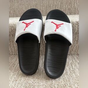 Jordan Break slides-black, white, red. Mens size 9.  Great condition.